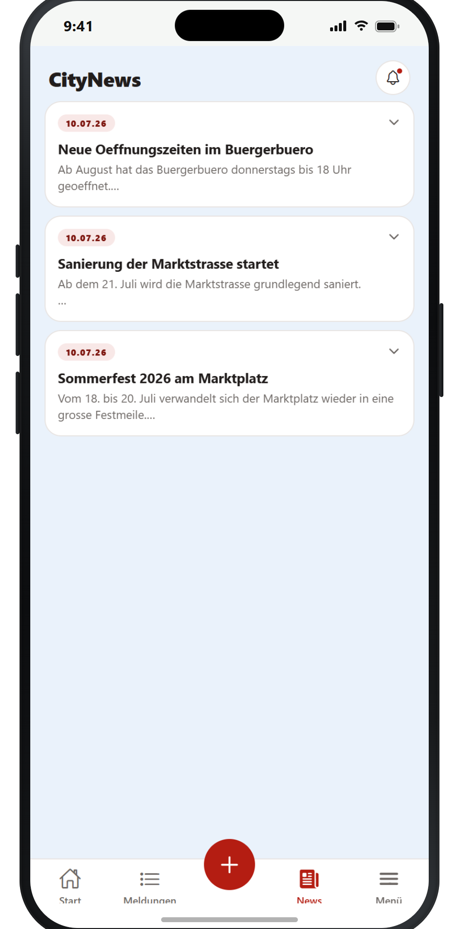 OwnCity App – Neuigkeiten-Feed