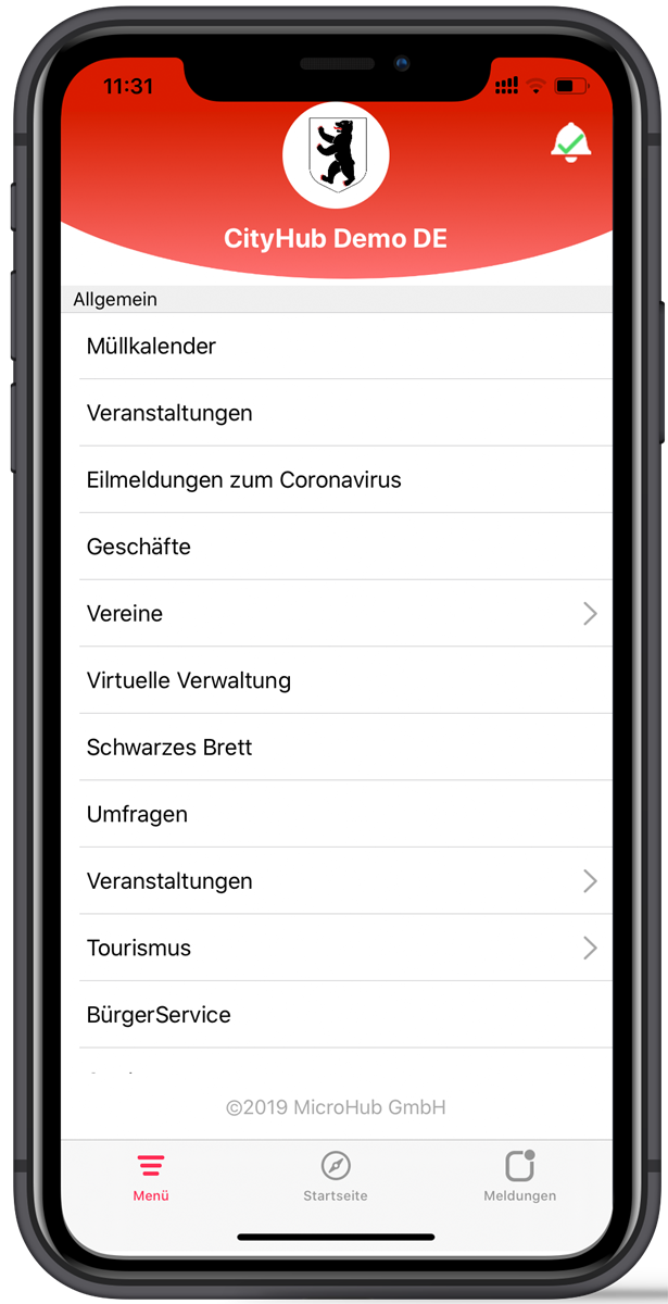 Menü und Einträge – Verzeichnisse und Angebote der Gemeinde
