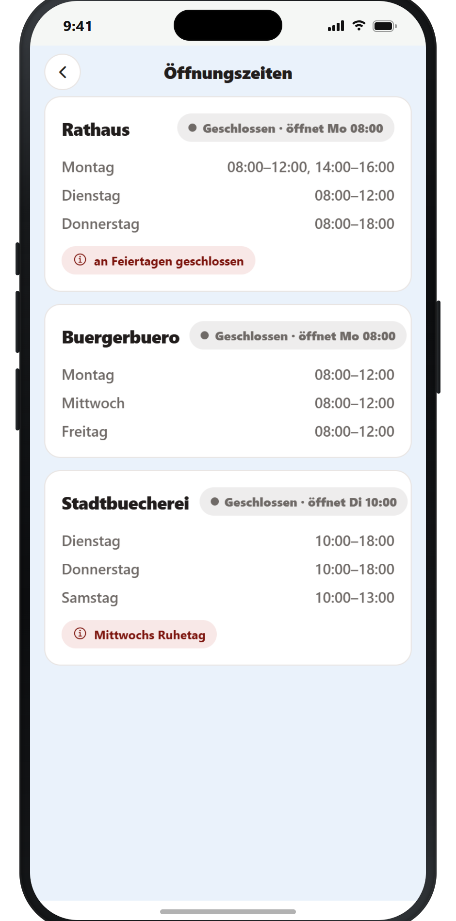OwnCity App – Öffnungszeiten